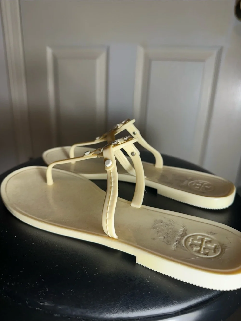 Tory Burch Jelly Logo Thong Sandals in Pale Yellow